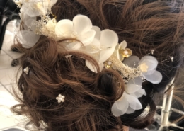Bridal Hair Updo Rear View White Flowers at Las Vegas Mobile Beauty